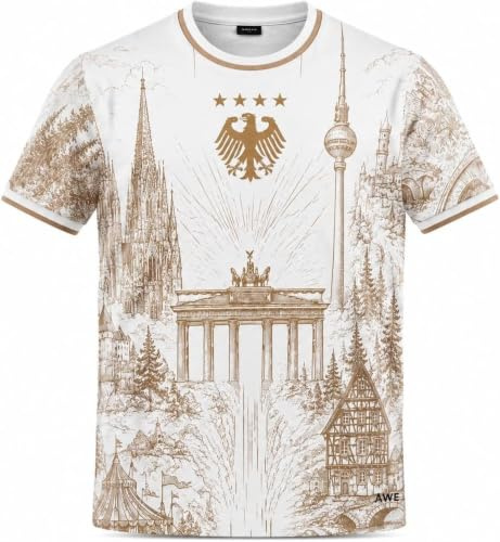 Deutschland Fußball Trikot WM 2026 Herren Kurzarm Shirt, 100% Polyester, Weiß Gold Design, Fan Trikot mit Deutschland Motiv