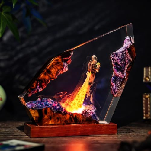 FIYSON 3D Epoxidharz Nachtlicht, Merchandise-Artikel zum Thema Film Star Wars Ornamente mit Holzsockel, Nachttischlampe mit USB-Kabel und 16 Farbe Remote,Mehrfarbige NachtLampe, Desktop Dekor (Stil 6)