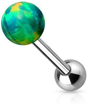 Tapsi´s Coolbodyart® Zungen Piercing Stab Edelstahl Chirurgenstahl 316L 16mm,Opal Grün