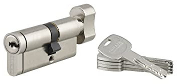Cylindre de Serrure à Bouton 30x40mm TRANSIT 2 - Système de Sécurité Finition Nickel - Usage Porte d'Entrée Non Vitrée - Fonction Urgence - Fabriqué en France - Livré avec 5 Clés Longues - THIRARD