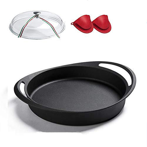 Hierro fundido sartén Doble asa y Cubierta de vidrio de borosilicato 28cm Sin recubrimiento herramientas de cocina saludable Cacerola