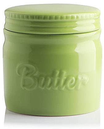 SWEEJAR Butterbehälter aus Porzellan, französische Butterdose mit Wasserlinie, Keramik-Butterbehälter für weiche Butter (grün)