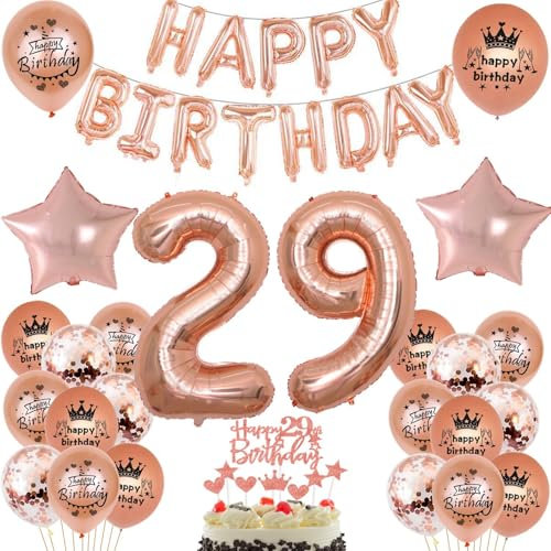 Ballon 29e anniversaire femme - Rose doré - Décoration d'anniversaire 29 ans - Rose doré - Kit de décoration d'anniversaire pour femme - Ballon de 29 ans (29)