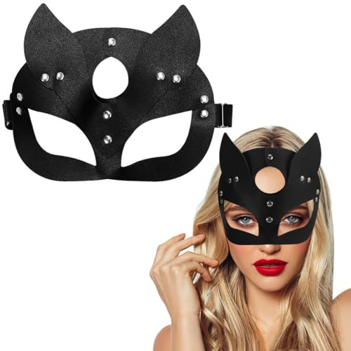 Aurasky Masque Catwoman, Masque Halloween Femme, Masque en Cuir PU Noir, Catwoman Costume, Demi Masque Sexy pour Halloween Carnaval Mascarade Cosplay Fête