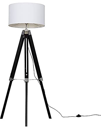 MiniSun | Modern Black Wood and Silver Chrome Tripod Floor Lamp with a White Drum Shade | Floor Lamps & Torchieres, Home Décor & Improvement Essential
