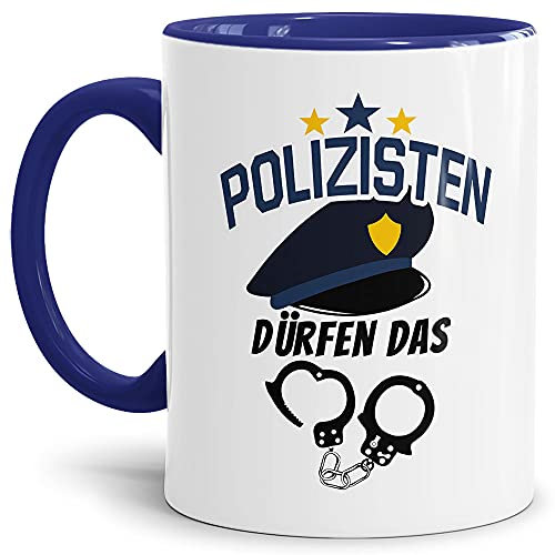 Tassendruck Berufe Tasse - Polizisten dürfen das - Lustige Polizei Tasse, Geschenk für Polizisten, Kollegen, Arbeit, Keramik Innen & Henkel Dunkelblau, 300 ml