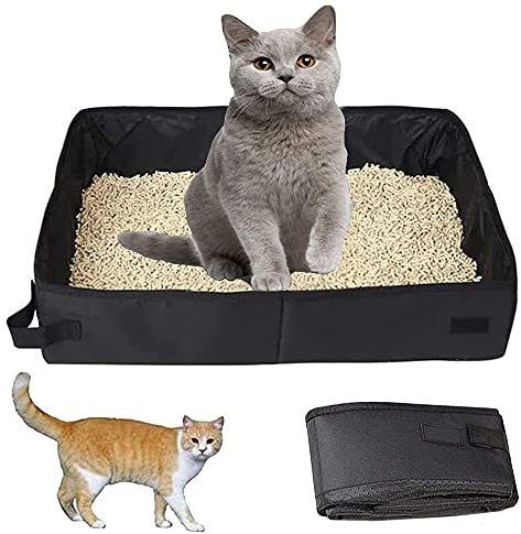 Caja de Arena para Gatos, Caja de Arena para Mascotas, Arenero para Gatos, Caja de Arena para Gatos, Bandeja de Arena para Mascotas, para Interior, Viaje, Camping, Parque (Negro)