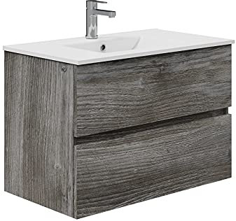 Baikal Mueble de Baño Onyx. Suspendido en Pared, con Lavabo cerámico. Varios Acabados y Medidas. Mueble Montado. 2 CAJONES 80 Vintage