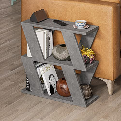 Hocuspicus Narrow Side Table with 2 Storage Shelf | 2 Tier Side Table | Slim End Table | Modern Design Sofa Table | Living Room, Office | Many Colour Options | 60x22x57cm (Retro Grey)