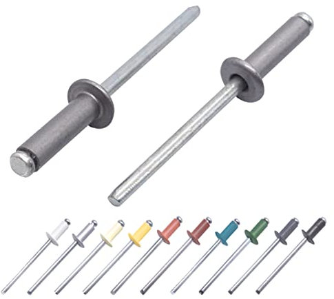 Lot de 400 rivets aveugles peints 4 x 14 mm Tête bombée DIN 7337 Rivet en aluminium et mandrin en acier Rivets pop (400, gris aluminium RAL 9007)