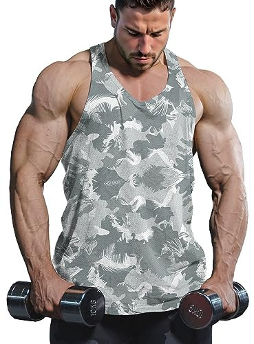 Lehmanlin Herren Sport Stringer Tank top,Bodybuilding Workout Tank Tops für das Fitnessstudio,Tägliches Training lässige T-Shirts Quick Dry(Weiß,L)