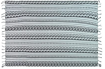 Pareo Sarong Tuch Damen - Wickelrock Strand - Strandtuch blickdicht als Wickeltuch oder - Handtuchkleid und Wickelkleid damen - Handarbeit aus Fair Trade Herstellung Batik Streifen Grau Schwarz
