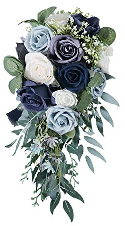 Sharplace Handgefertigte Hochzeitssträuße für die Braut, künstliche, Rosen, Seidentuch, mit strauß für kirchliche Jubiläumsfeiern, Heimdekoration, Blau