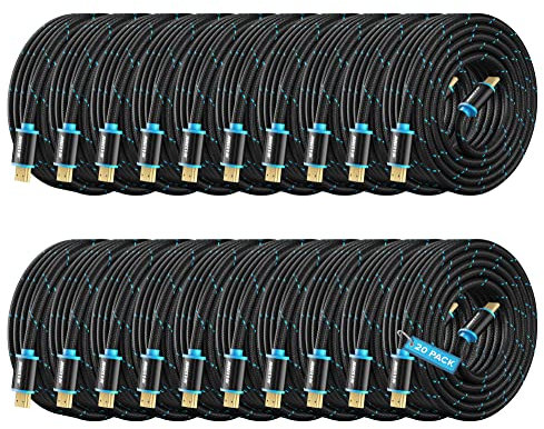 Cavo HDMI 4K Ultra HD, 20 piedi (20 pezzi), cavo HDMI 2.0 ad alta velocità, 18 Gbps, 4K60Hz, HDR, 3D, 2160p, 1080p, HDCP 2.2, ARC, cavi HDMI per monitor, HDTV