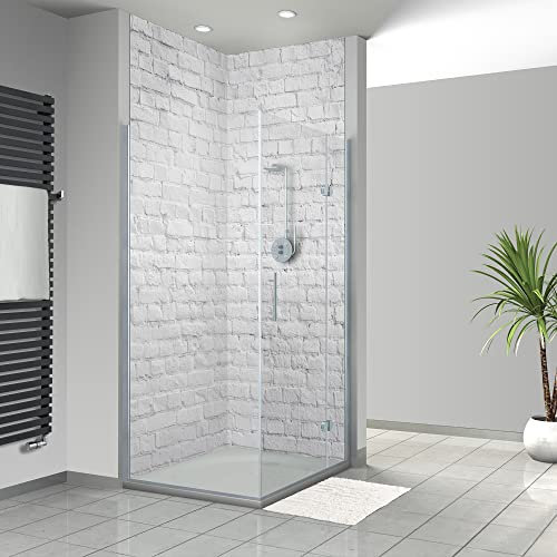 WANDFREUDE individuelle Duschrückwand Aluverbundplatte auf Maß (2 Stück - Weiße Backsteinmauer - Premium Matt Lack) – Dusche Wandverkleidung Duschwandverkleidung Duschrückwände