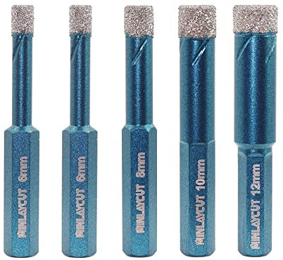 Porcelain Tile Drill Bits Set 6/6/8/10/12mm - MINLAYCUT Diamond Hole Saw Kit with Hex Shank for Porcelain Tile Ceramic Granite Marble