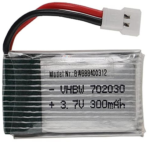 vhbw Batterie Compatible avec XH 2.54 2P connecteur pour modéle RC par ex. Voiture de Course Avion (300mAh, 3,7V, Li-polymère, 34 x 20 x 8,5 mm)