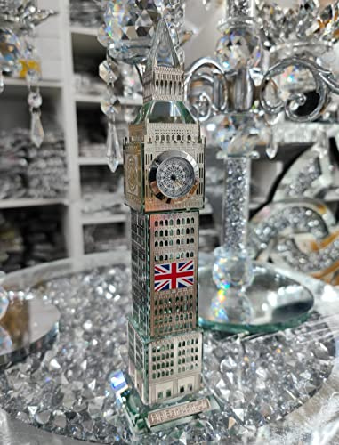 Biznest London Big Ben Crystal Clock Table Shelf Showpiece Souvenir Gift Tabletop Desktop Home Decorative Ornament (Silver)