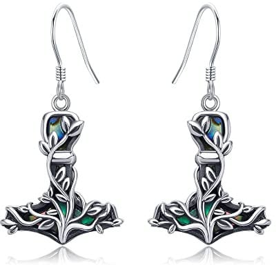 Thor Hammer Earrings Sterling Silver Mjolnir Tree of Life Dangling Earrings Viking Jewellery for Women