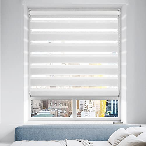 Doppelrollo Klemmfix ohne Bohren/mit Bohren, Duo Rollos für Fenster & Tür Weiß 60x150 (BxH) Lichtdurchlässig & Verdunkelnd Klemmrollo Fensterrollo Sonnenschutz Duo Rollo