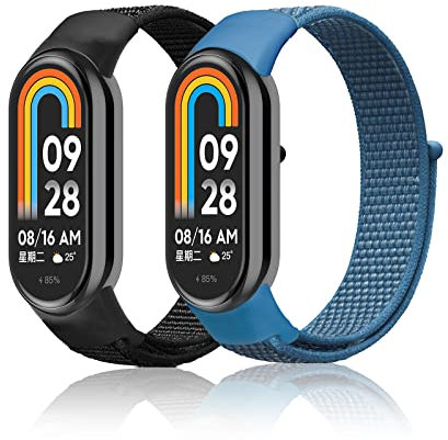SeNool Nylon Armband für Xiaomi Smart Band 10/9 / 8, [2 Stück] [Nylon Ersatzarmband] [Klettarmband] [Weiches, Atmungsaktives], Uhrenarmband für Xiaomi Mi Band 10/9 / 8 - Blau + Schwarz