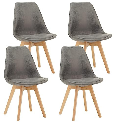 WAFTING 4er Set Esszimmerstühle Mit Sitzkissen und Holzbeinen Für Moderne, Mittelalterliche Restaurants, Räume und Küchen,Grau
