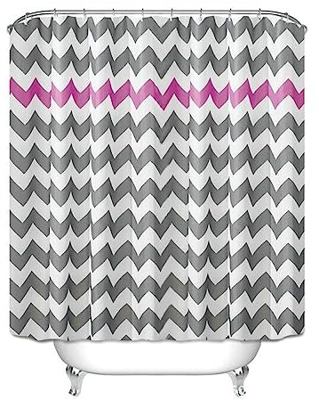 Gualiy Bad Vorhang 150x180CM, Gewellte Streifen Duschvorhang Antischimmel Antibakteriell Grau Lila Badvorhang