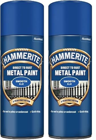 Hammerite Direct to Rust Metal Paint Aerosol Smooth Blue Finish 400ML (Pack of 2)
