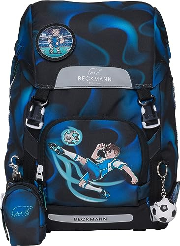 Beckmann, Schulrucksack Classic Magic League, Grundschule, 1. Klasse, ergonomisch, inkl. Regenüberzug, 22L, Black