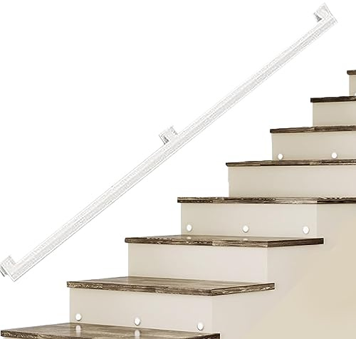 Kit Corrimano Moderno per Scale Industriale in Ferro Zincato Bianco da 30-600 cm per Interni ed Esterni, Supporto per Montaggio a Parete (Size: 3m)