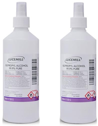 Lucemill 99.9% Isopropyl Alcohol | 2 x 500ml | Super Strength IPA Surface Sanitiser | 99.9% Isopropyl Alcohol | Clear Liquid | Comes with Atomiser Spray