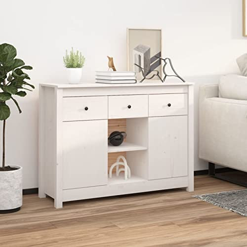 ADWOA Sideboard Kommode Weiß TüRen Sideboard Flur Schmal Eckkommode 100x35x74,5 cm Massivholz Kiefer