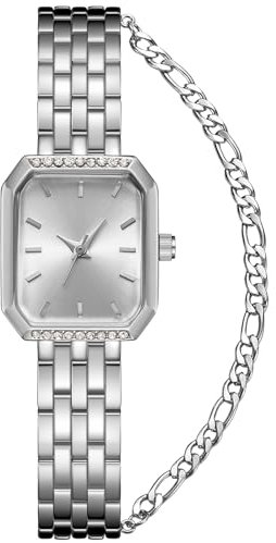 CIVO Armbanduhr Damen Silber Edelstahl Rechteck Analog Damenuhr mit Armband Minimalistisch Designer Wasserdicht Quarz Uhr Frauen