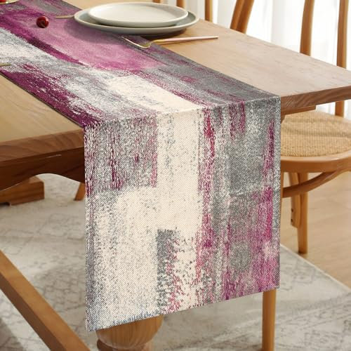 Hanrunsi Tischläufer Modern Baumwolle Leinen Akzent Double Layer Thick Dekoratives Tuch für Weihnachten, Party, Abendessen, Urlaub, Küche, Bankett, Restaurant, Außenbereich, 33 x 183 cm Violett
