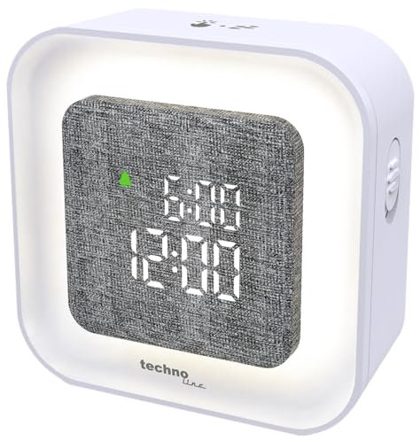 technoline intelligenter LED Wecker, automatische Anpassung der Beleuchtung, digital, Nachtlicht, USB Kabel, dimmbare Beleuchtung, Nachtlicht, Weiß/Grau