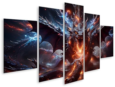 islandburner Prime Bild auf Leinwand Fantasy Schwarzer Geflügelter Drache Bilder Wandbilder Poster