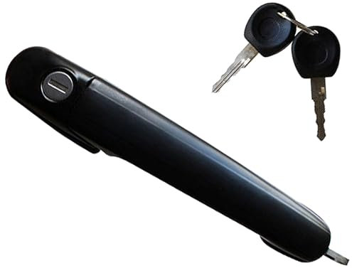 Poignée Extérieure Noire de Porte Avant Gauche OU Avant Droite AVEC Barillet de 56 mm et 2 Clés compatible avec GALAXY I ALHAMBRA CORDOBA IBIZA II INCA CADDY II POLO (6N) - 6N0837207C 6N0837207D