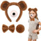 4Stk Bären Kostüm Zubehör, Bären Ohren Haarreif und Schwanz Nase Fliege Set, Bär Verkleidung Outfit Tier Kostüm Zubehör für Kinder Erwachsene für Cosplay Halloween Karneval Geburtstag Thema Party
