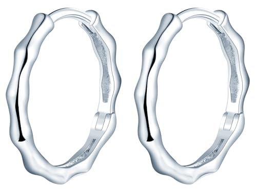 MOOFUN Bambusfugen Ohrringe Silber 925 Creolen Ohrring Damen Ohrringe Welligkeit Ohringe Hoop Ohrschmuck für Mama Beste Freundin Teenager Mädchen Oma Schwester Frauen Geschenk Geburtstagsgeschenk
