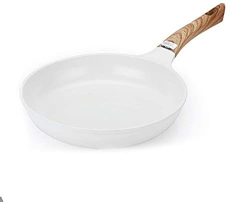 WBDHEHHD Poêle à frire en céramique blanche, poêle japonaise avec manche en bois, poêle à omelette, cuisinière à gaz domestique, poêle à steak de 20 cm