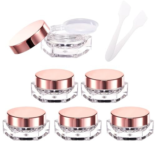CAIYA 6 Stück Sechseckige leere Probenbehälter, 5ml Transparent Klein Kunststoff Tiegel, Kosmetikbehälter, Reise Probenbehälter für Lippenbalsam, Lotion, Creme