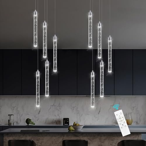 5-flammiger Mini-Kronleuchter, LED-Pendelleuchte für Kücheninsel, moderne Pendelleuchte aus Blasenkristall, verstellbare Pendelleuchte, verchromte Deckenleuchte für Esszimmer, Schlafzimmer, 2700 K,
