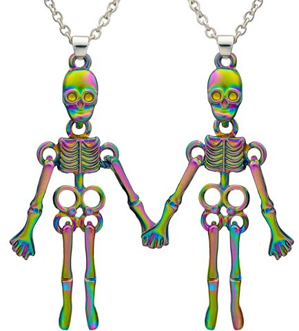 Pax Amare Skele-Friends BFF Halskette für 2 - Regenbogen - Freundschaftskette mit magnetischen Skeletten