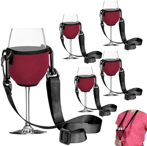 Gfamous 5 Piezas Soporte Cuello Copa Vino,Soporte para Copas de Vino Portátil,Portavasos Portátil para Copas De Vino,Seguro y práctico,para Fiestas, Reuniones, Picnics Al Aire Libre, Bodas(Borgoña)