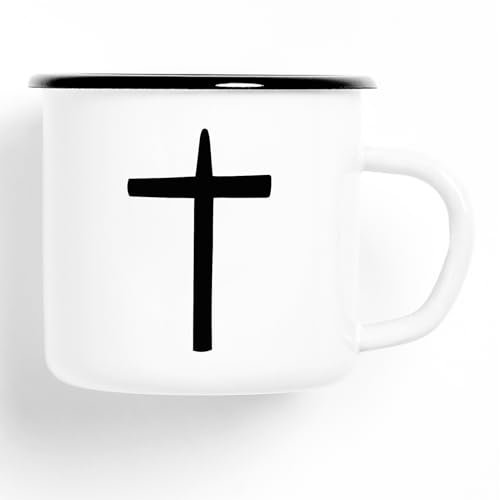 huuraa Emaille Tasse Kreuz Christentum Geschenk Kaffeebecher Vintage 300ml Kreuz Geschenkidee