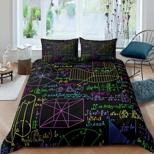 MDKLXIDF Bettwäsche 135x200 Mathematische Formel Weich Mikrofaser Bettbezug Set Für Jungen Mädchen Einzelbett, Hypoallergen Bettbezüge mit Reißverschluss und 1 Kissenbezug 80x80 cm