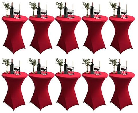 Vnituasr 10 Sets rote Cocktail Tischhussen, Barstretch-Tischhussen für Bistrotische Ø 80-85 cm, runde Tischtücher für Partys, Bankette und Stehtische (80 x 110 cm, rot)