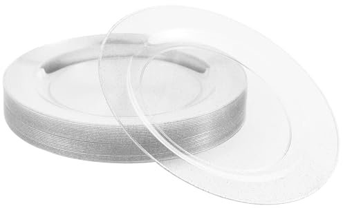 MATANA 50 Premium Clear Hard Plastic Dinner Plates with Silver Glitter, 26cm / 10 Inch - Elegant & Reusable Party Plates for Weddings, Birthdays, Picnic, BBQ, Parties