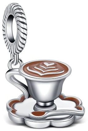 KEQ Charm Anhänger Dame Familie Freundschaft Liebe 925 SterlingSilber 5A Zirkonia Armband Bead Pendent für Europäische Armbänder Halsketten Geschenk für Frauen (Eine Tasse Kaffee Trinken)