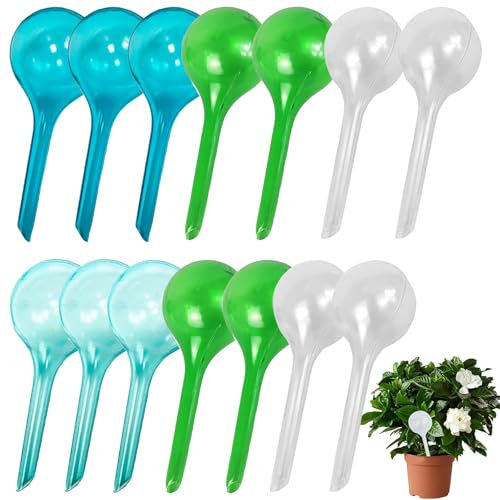 14PCS Plant Watering Globes Stakes, Plant Watering Devices, Plant Feeders Drip Water, Automatic Self-Watering Waterers System for Indoor Outdoor Plants, Green Transparent